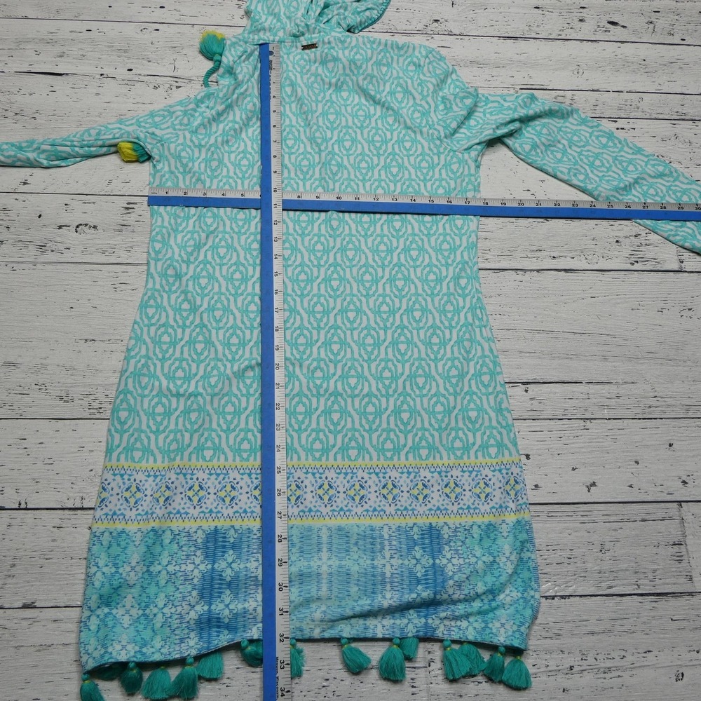 Cabana Life Hooded Tunic Womens Small Blue White Tassel Swim Cover Up Boho Beach - Picture 7 of 9